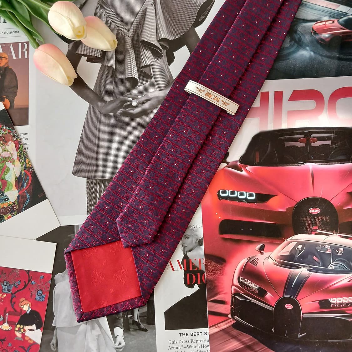 MCM 실크 버건디 올오버 로고 넥타이 9.3cm A+등급 A19405
 상품이미지4