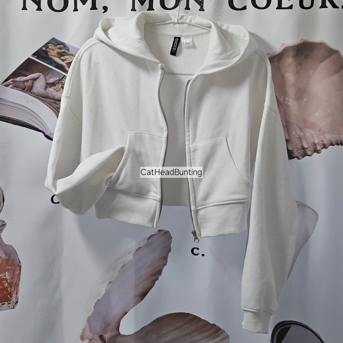 h&m 크롭 후드 집업 화이트 상품이미지2