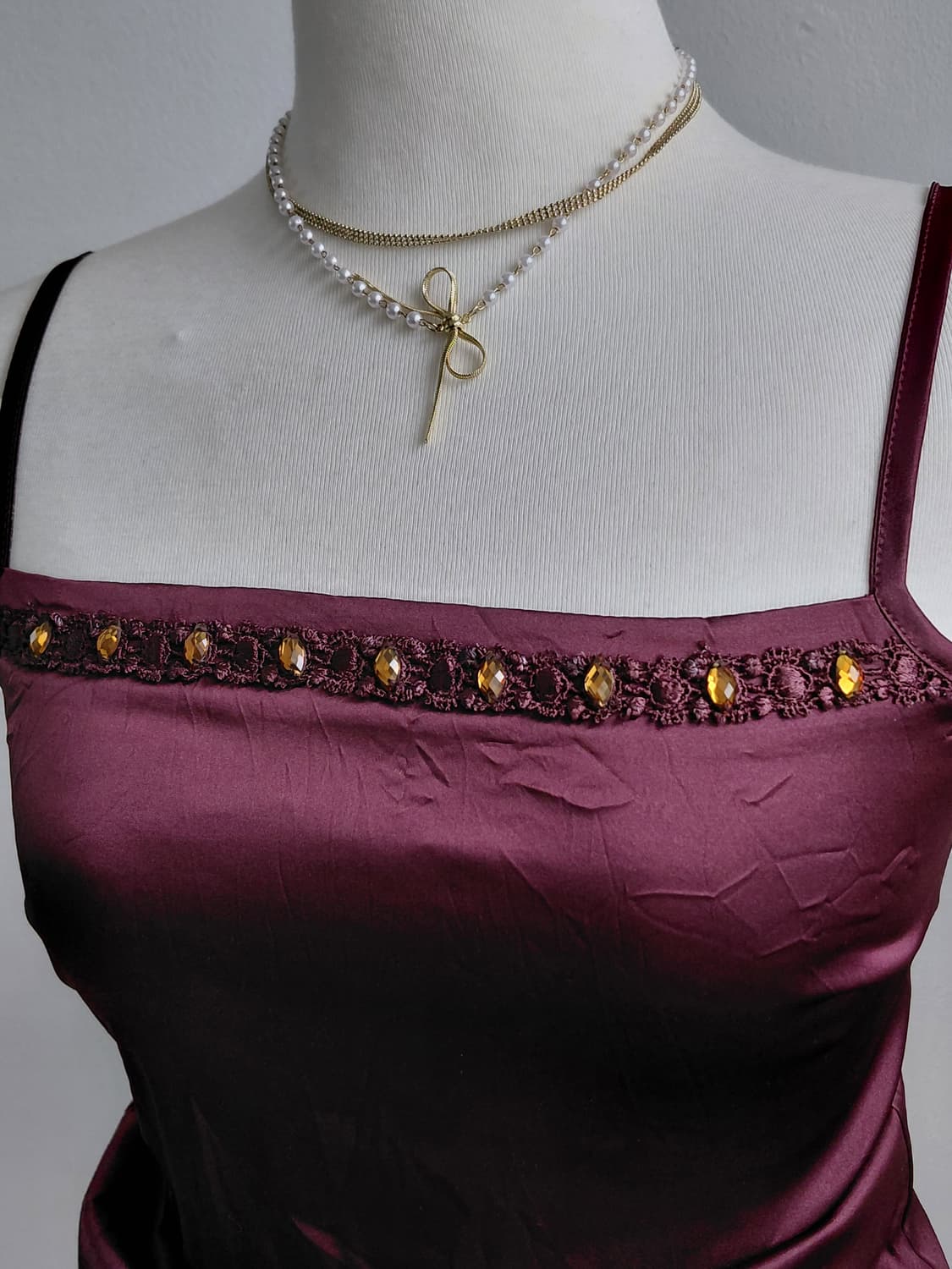 [빈티지] 버건디 슬리브리스 탑 상품이미지4