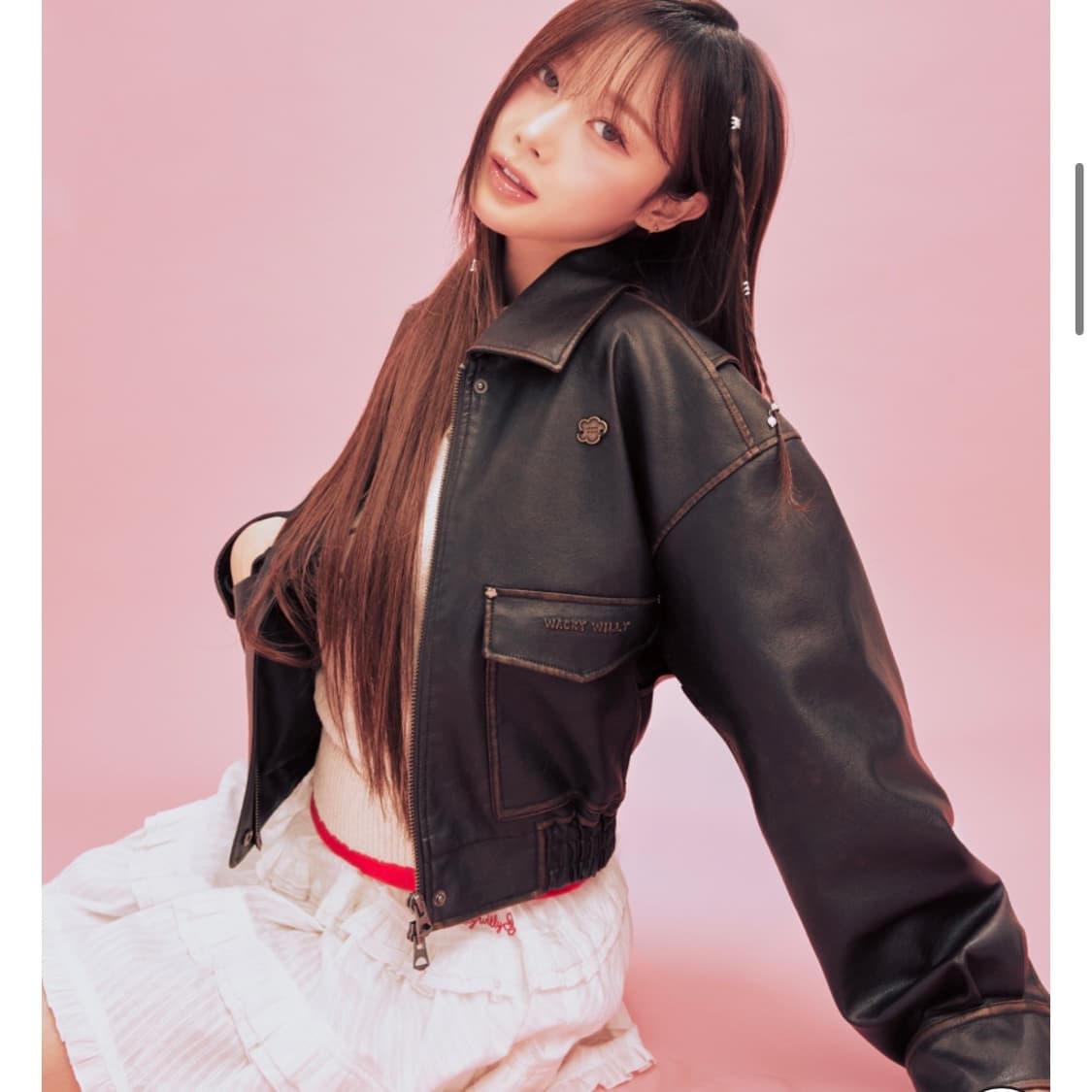 새제품/ 에스파 지젤 자켓 와키윌리 크롭 레더 자켓 브라운 가죽 점퍼 상품이미지1