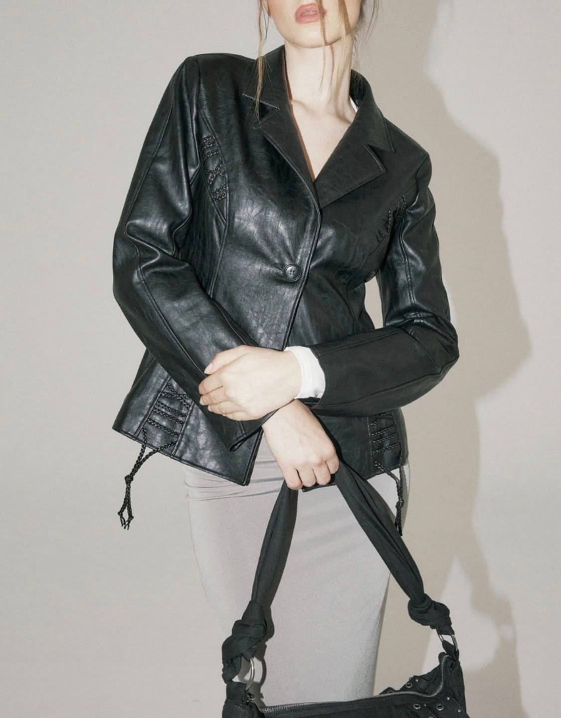 쓰리타임즈 lace up leather jacket 레이스 업 레더 자켓 상품이미지3