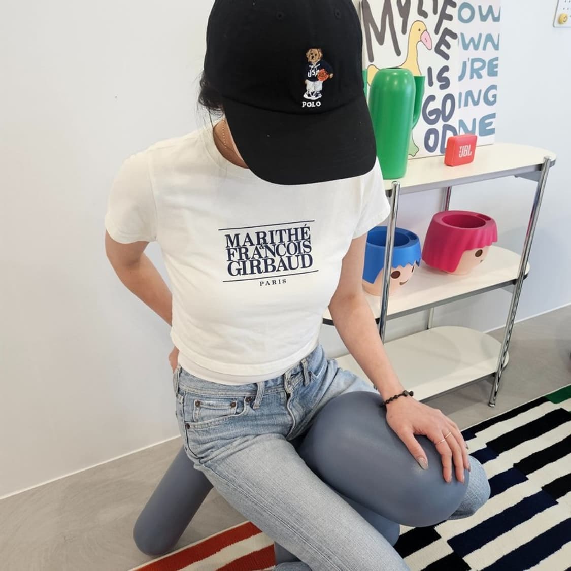 여성 S) 마리떼 프랑소와저버 클래식 로고 크롭 반팔 티셔츠 화이트 상품이미지2