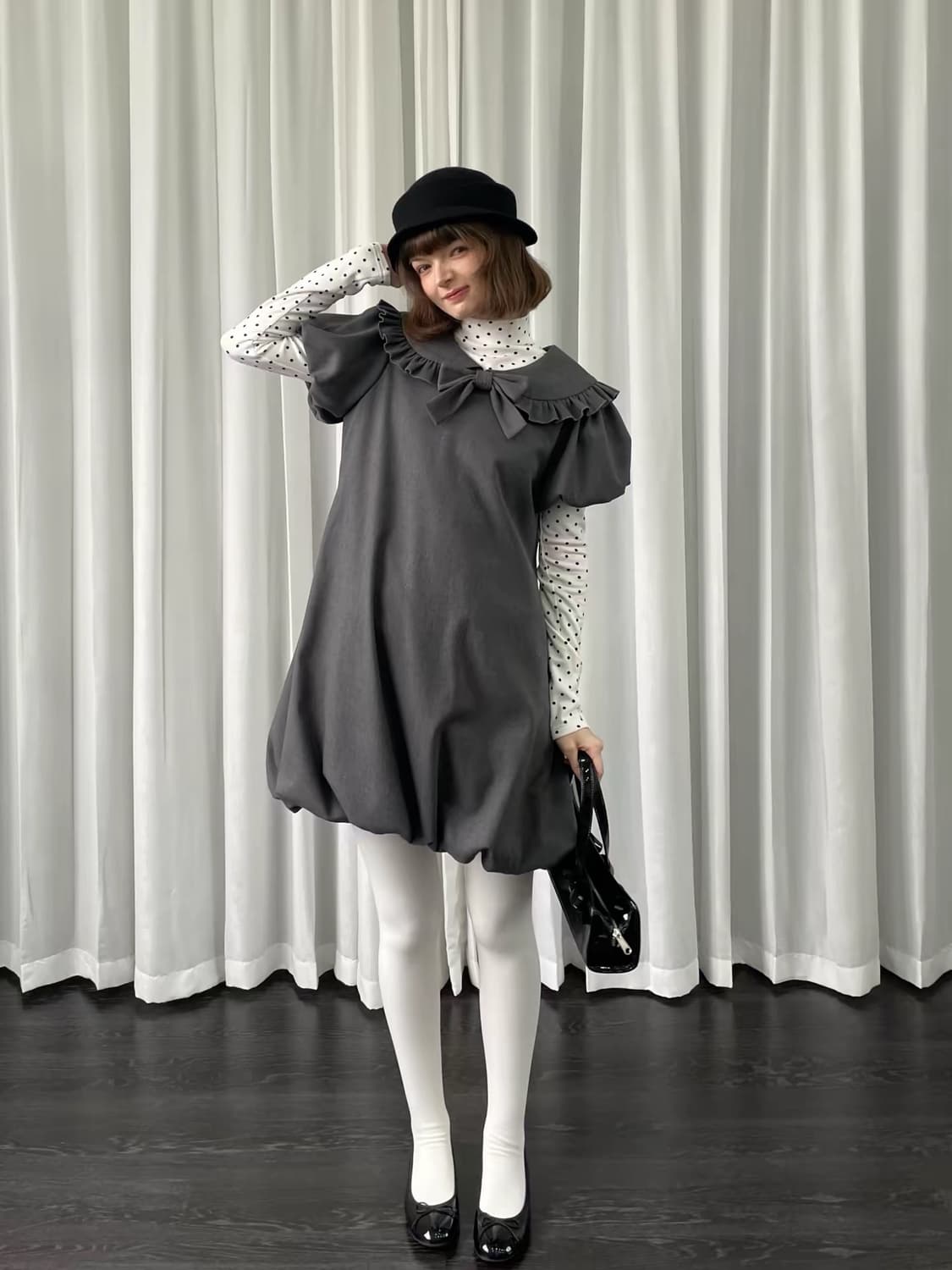 Loosesmell 리본 퍼프 소매 원피스  상품이미지3