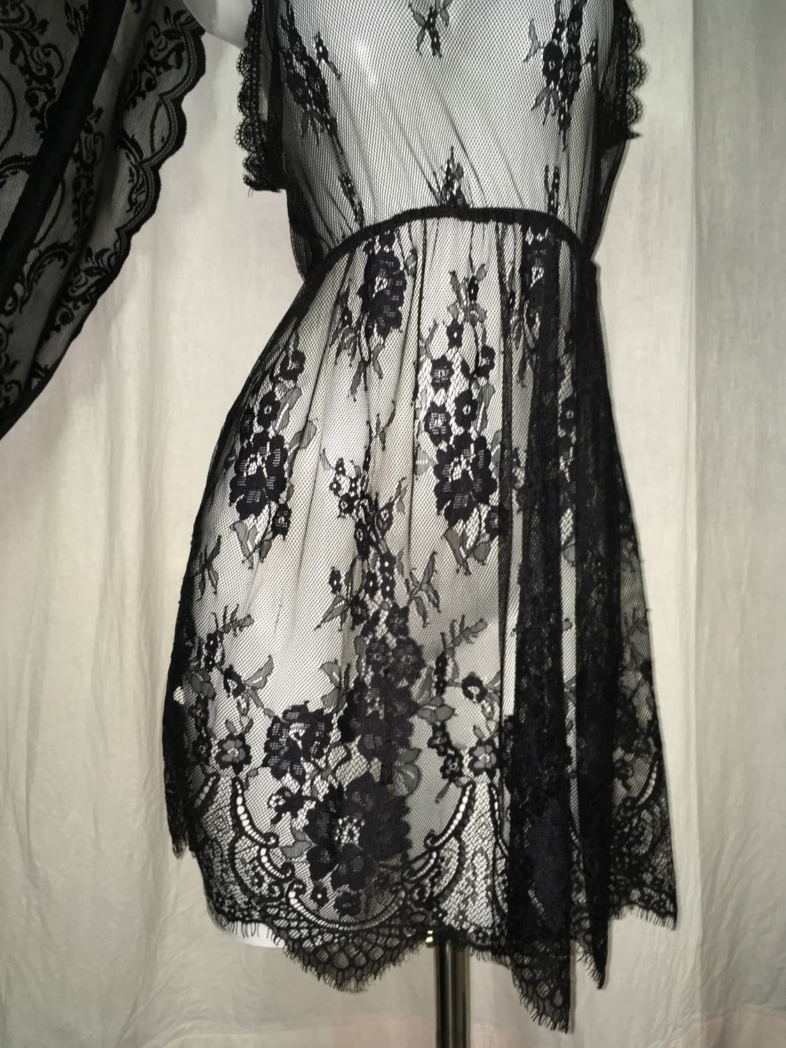Vintage 블랙 시스루 레이어드 플라워패턴 레이스 슬립 드레스 나시  상품이미지5