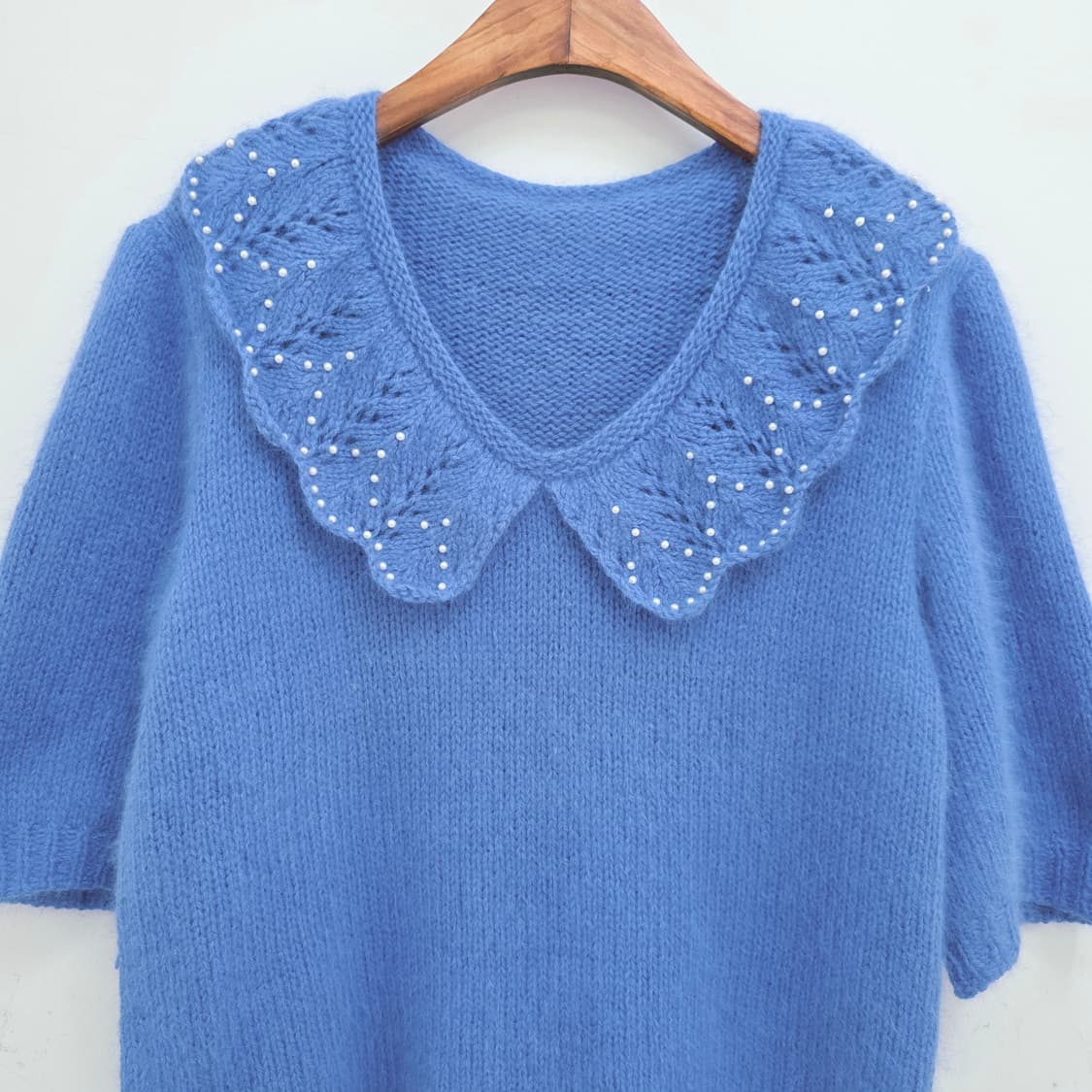 베이비블루  앙고라 빅카라 진주 반팔니트 상품이미지3