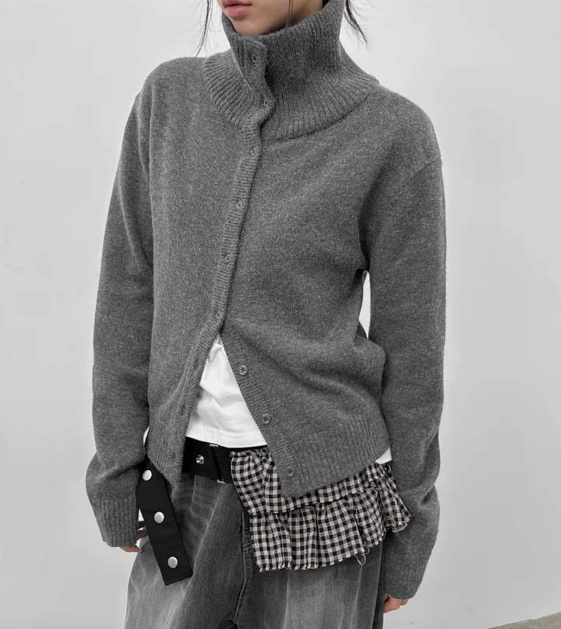 블랙업 리에토 하이넥 울 니트 가디건 멜란지 차콜⭐ 상품이미지2