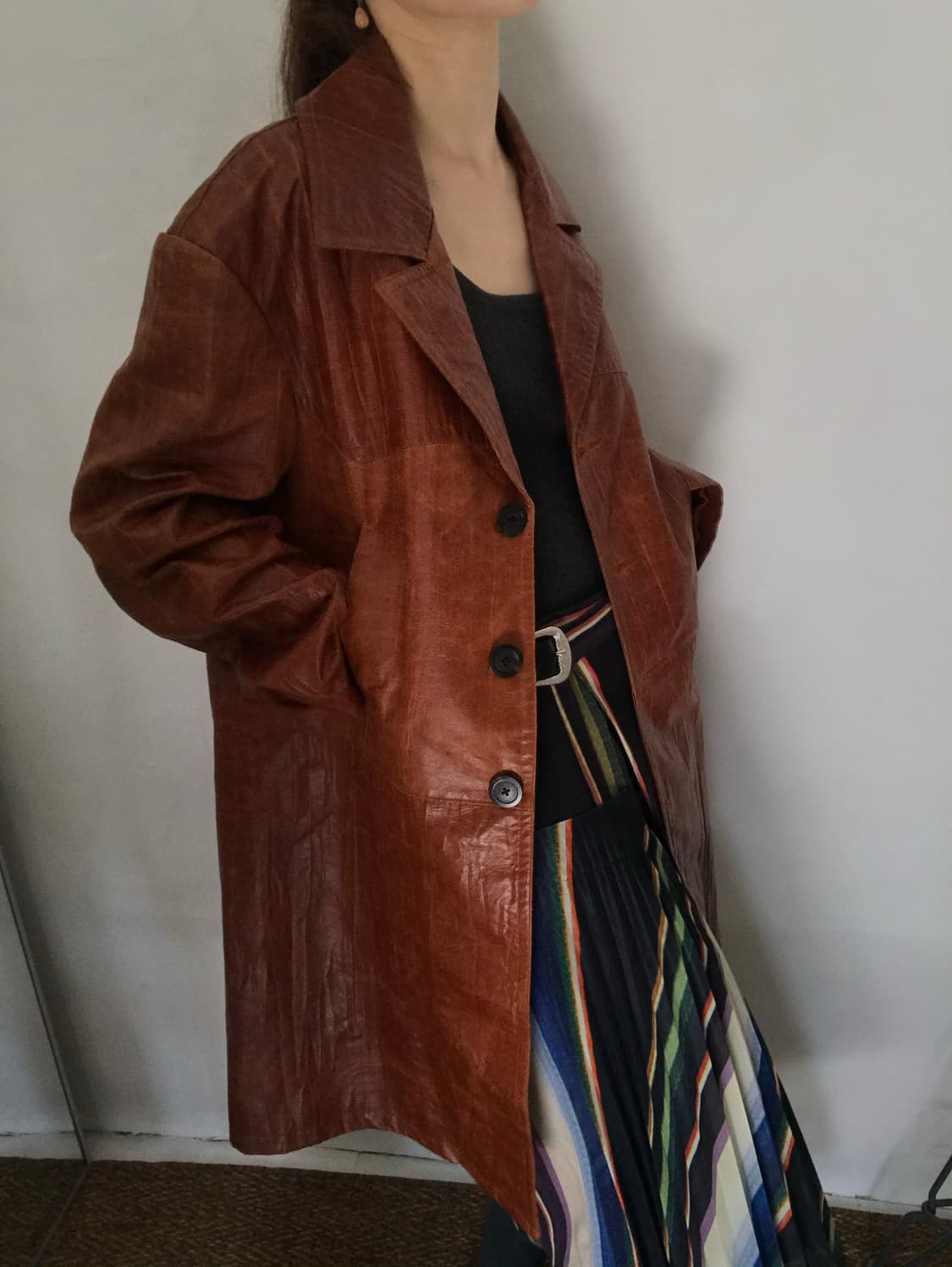fake leather long coat 상품이미지6