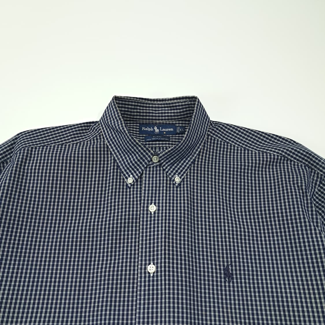 CL516 XL 폴로 90s 홍콩판 코튼 그래프체크 네이비 셔츠 남방 상품이미지2