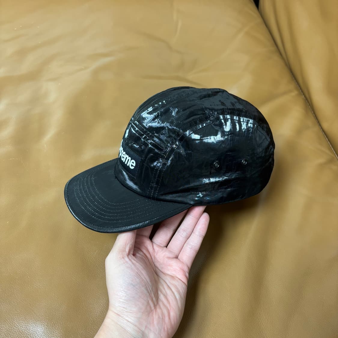 슈프림 캠프캡 모자 박스로고 코티드 리넨 블랙 상품이미지4