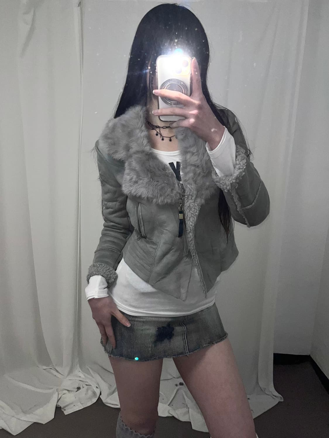 그레이 래빗퍼 무스탕 상품이미지7