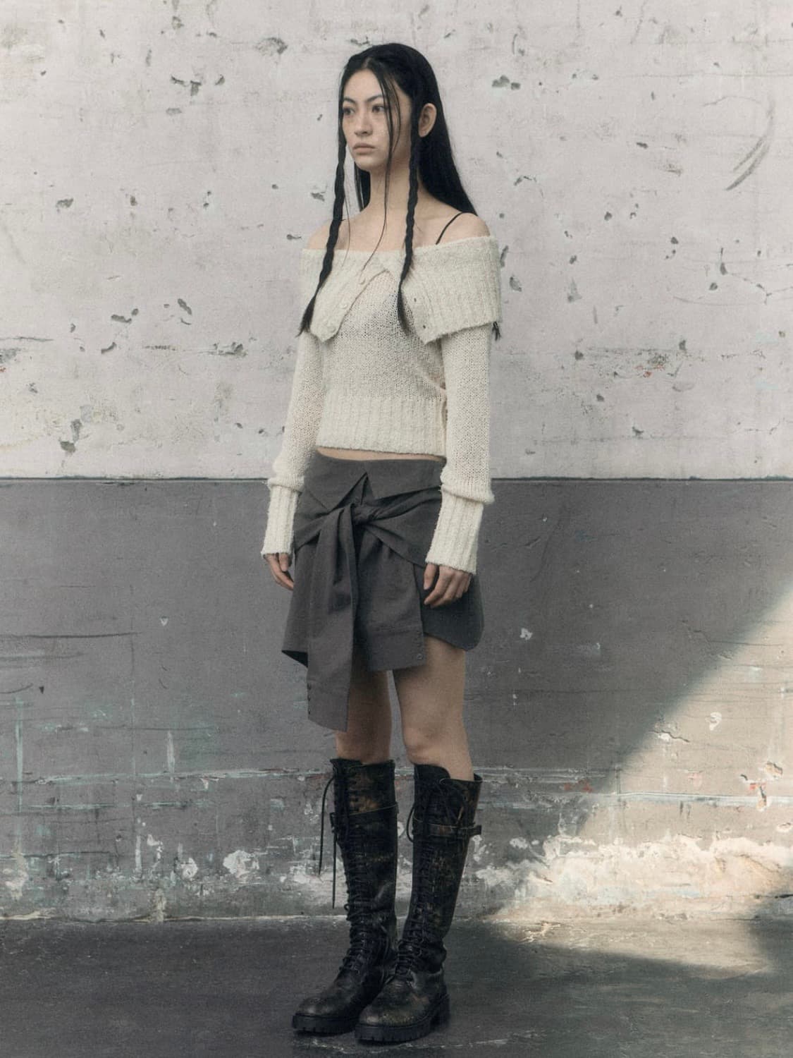 *해외출국으로 판매중단예정* 보헤미안서울 리브드 오프숄더 니트 아이보리 상품이미지4