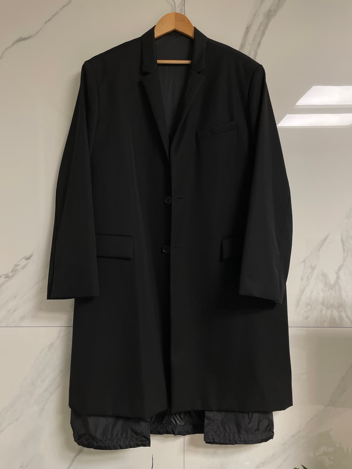 (46) 준지 블랙 화섬 레이어드 싱글 울코트 상품이미지1