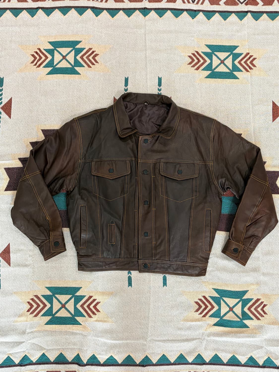 90s 제팬 557xx 타입 크롭 레더 트러커 자켓 상품이미지1