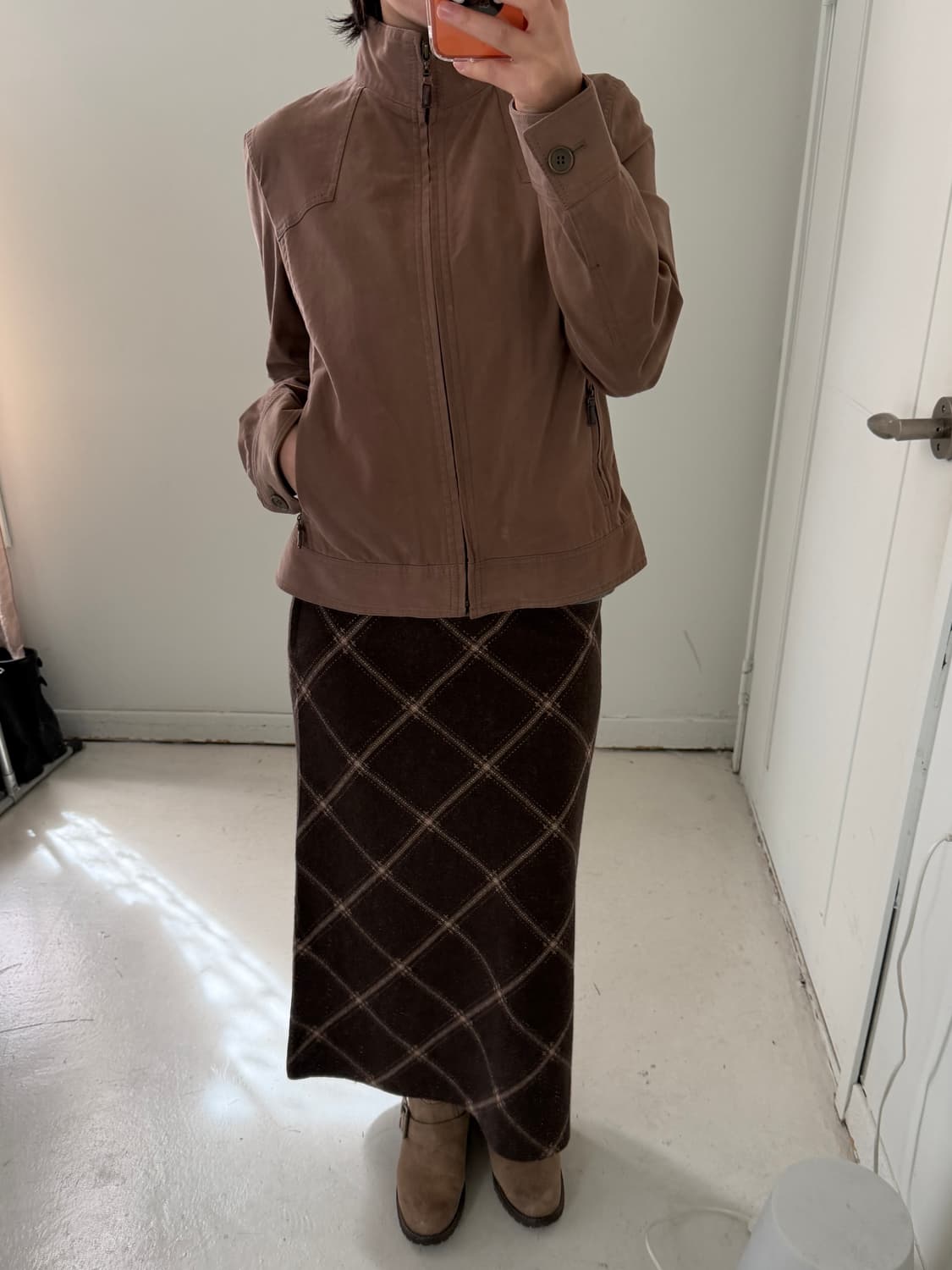 일본빈티지 브라운 바이커 블루종 자켓 상품이미지1