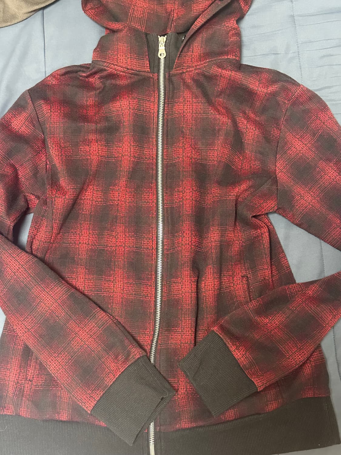 레드블랙 체크 투웨이 하이넥 후드집업 빈티지 y2k 펑크 상품이미지1