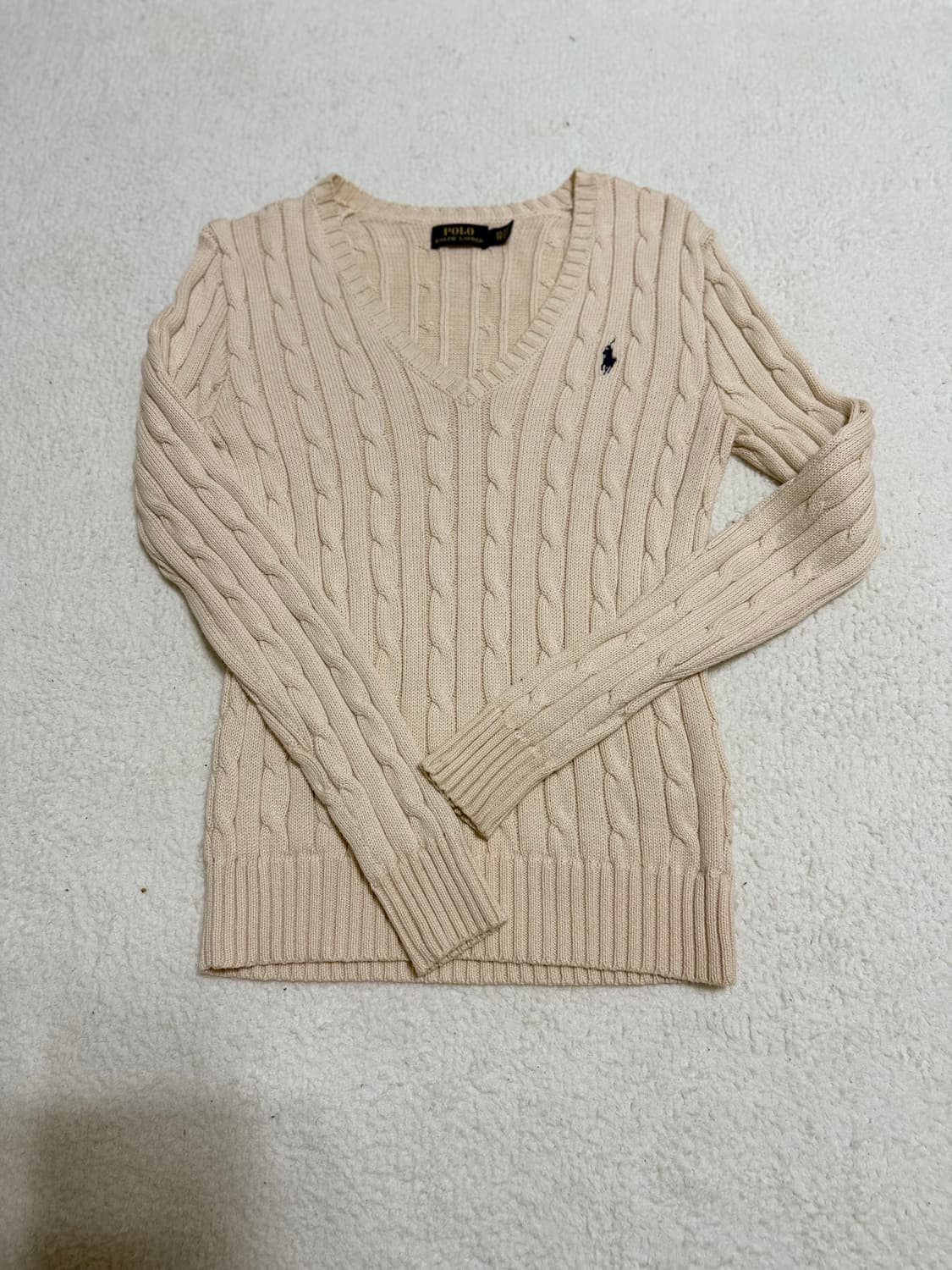 폴로 랄프로렌 브이넥 케이블 니트 아이보리 상품이미지1