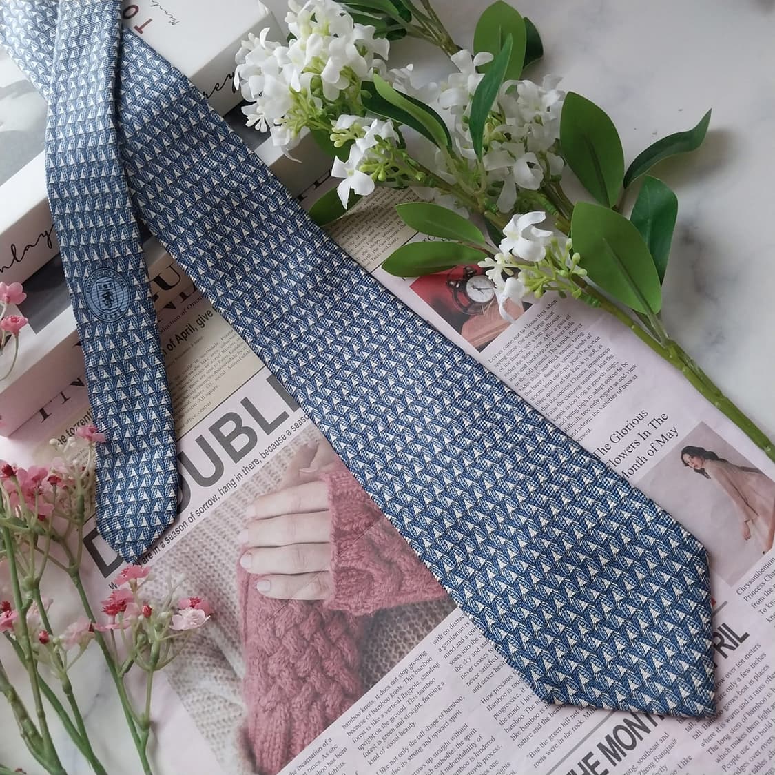 제냐 실크 블루 기하 패턴 넥타이 8.5cm A+등급 K1790
 상품이미지4