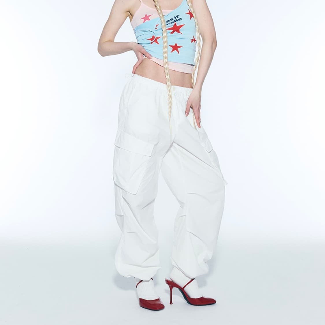 [새상품] 애즈이프캘리 파라슈트 카고팬츠 화이트 르세라핌 바지 상품이미지5