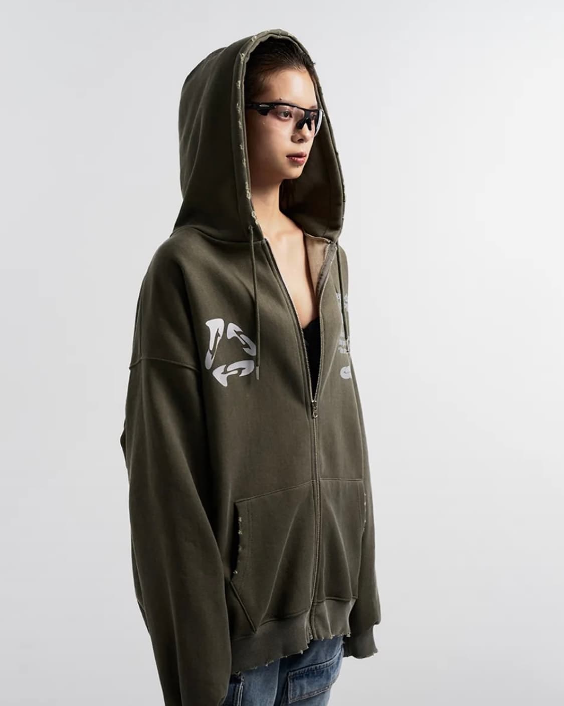 Yeel DAMAGE WIDE FIT ZIP-UP 후드집업 카키 상품이미지2