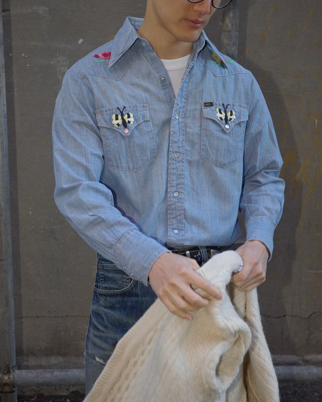 70‘s Lee 핸드 자수 샴브레이 셔츠 상품이미지7