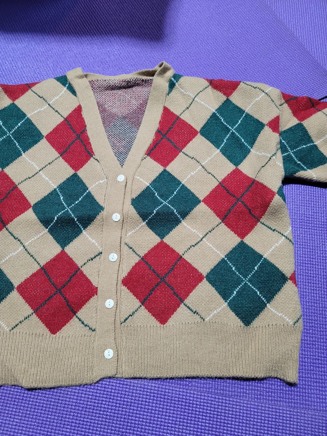 (새옷) 여성 가디건 아가일 체크 패턴 브이넥 2벌 1만원 상품이미지4