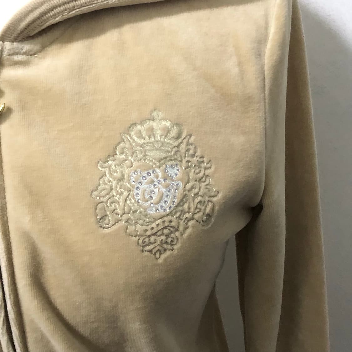 빈티지 Cindy 베이지 벨벳 후드 집업 상품이미지2