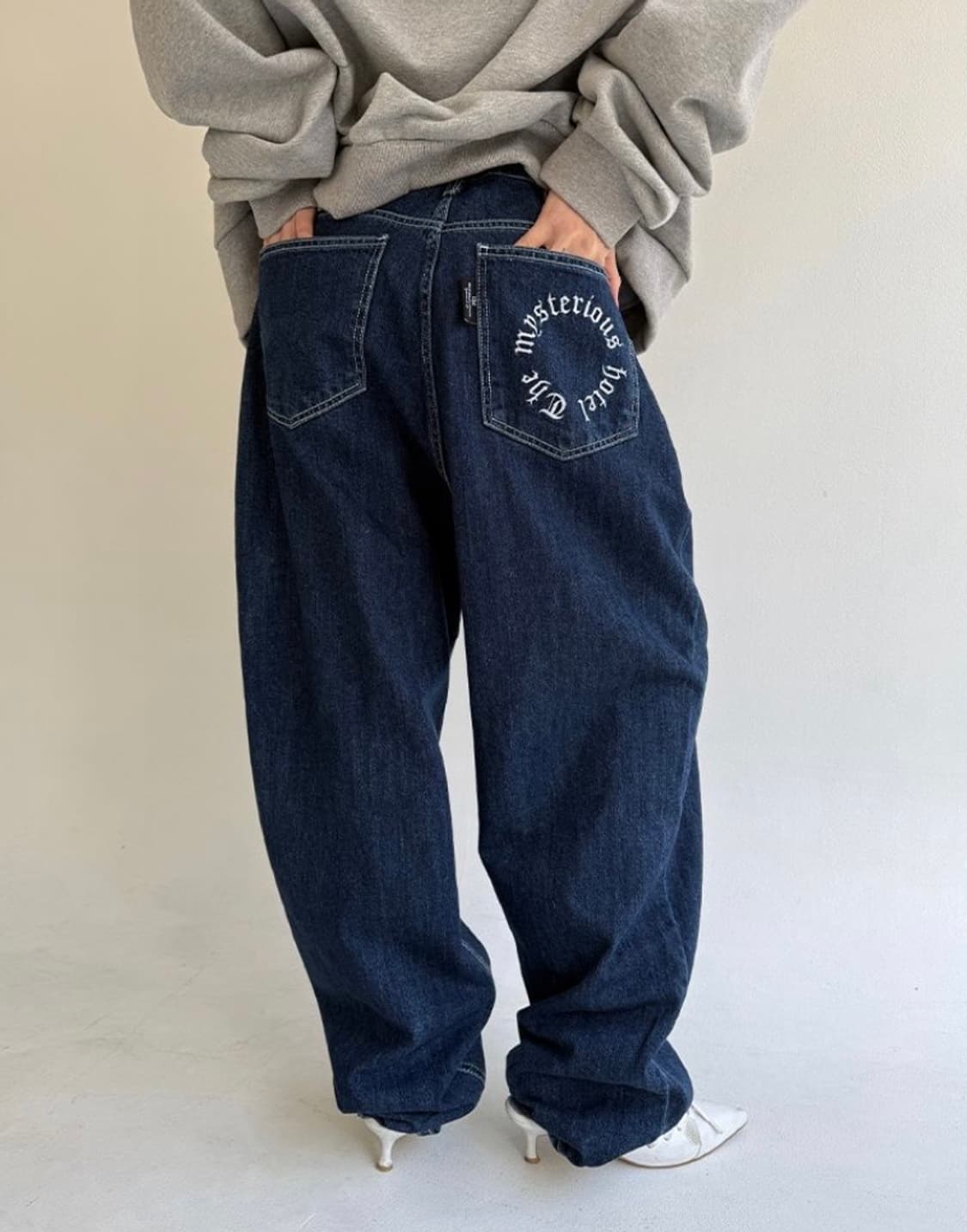 더미스테리어스호텔 딥블루 배기 진 1사이즈 상품이미지4