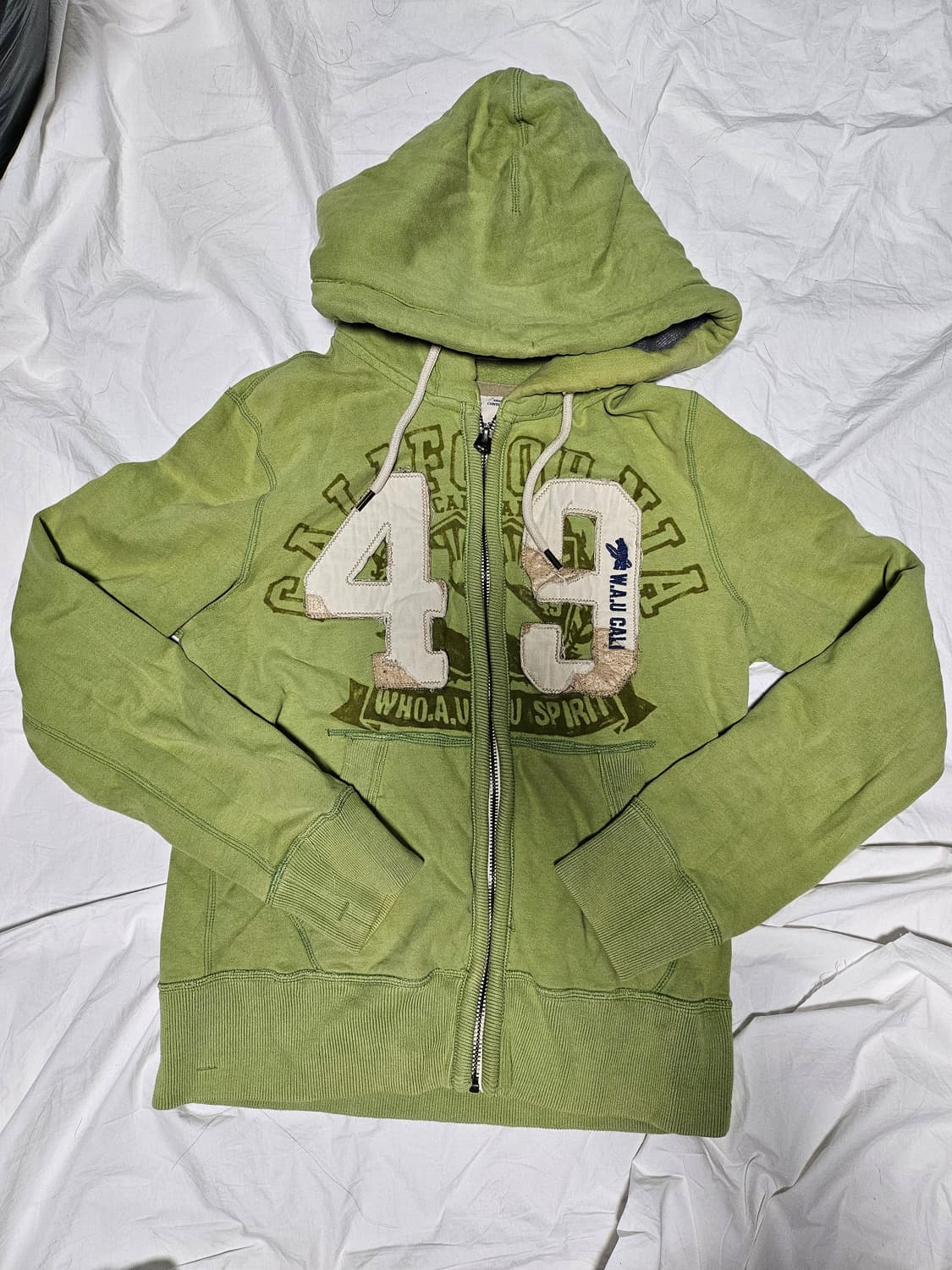 후아유 y2k 핀터깔 자수 후드집업 그린 M 상품이미지1