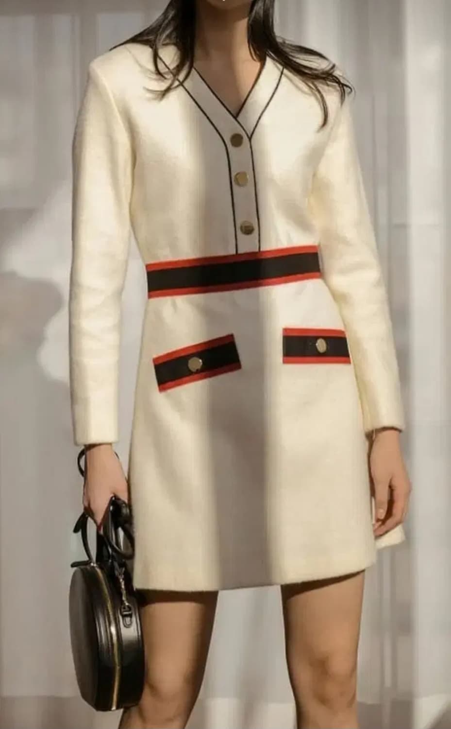 Maje 마쥬 아이보리 트리밍 금장 유인나 원피스 1 상품이미지3