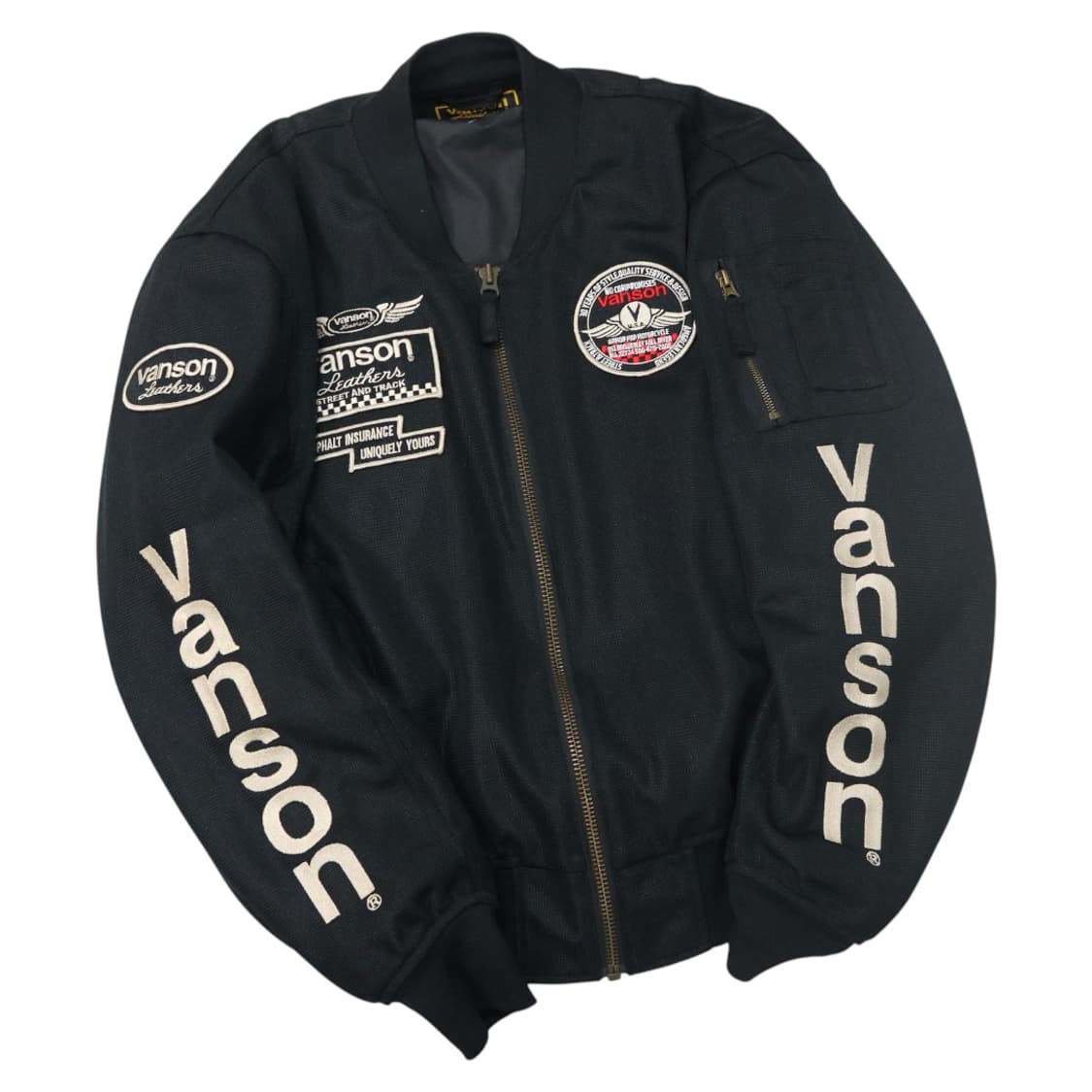 VANSON 밴슨 빈티지 올 블랙 멀티 와펜 메쉬 레이싱 자켓 (L) 상품이미지1