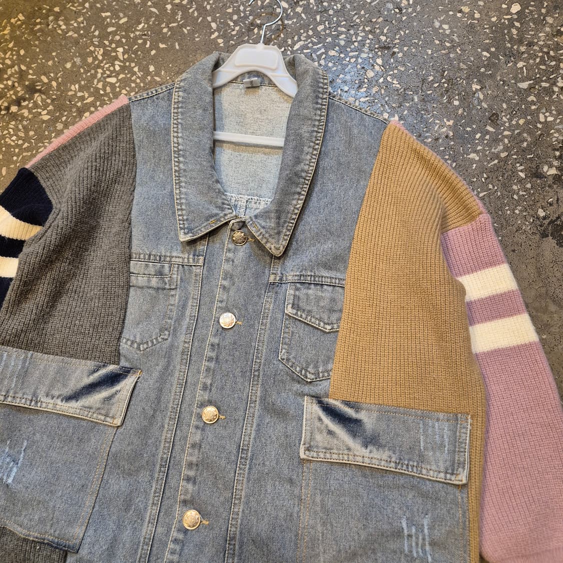 여성-FREE 니트 패치워크 데님자켓  상품이미지4