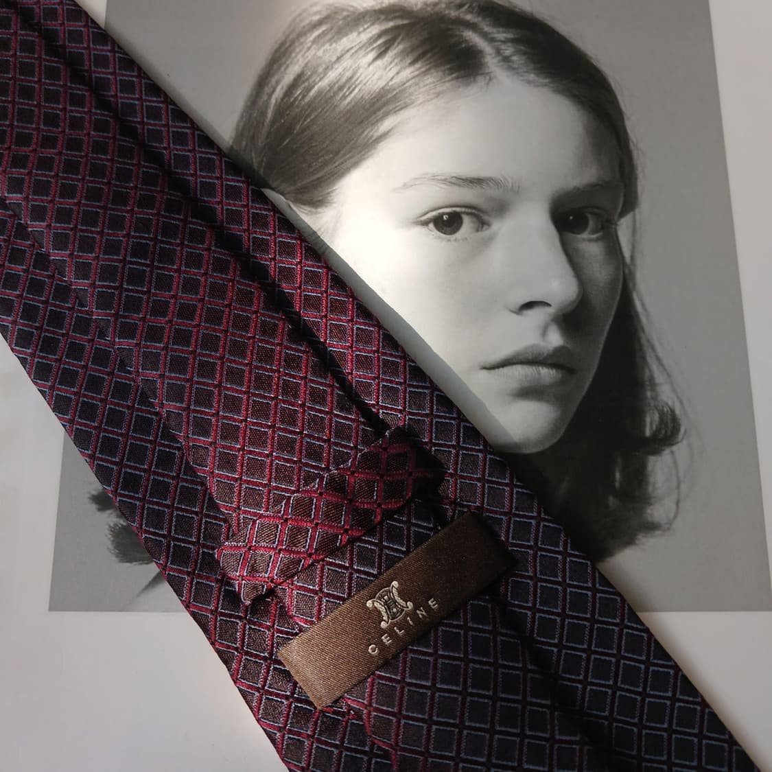 셀린느 실크 와인 다이아 패턴 넥타이 8.8cm A+~A등급 A19826 상품이미지8