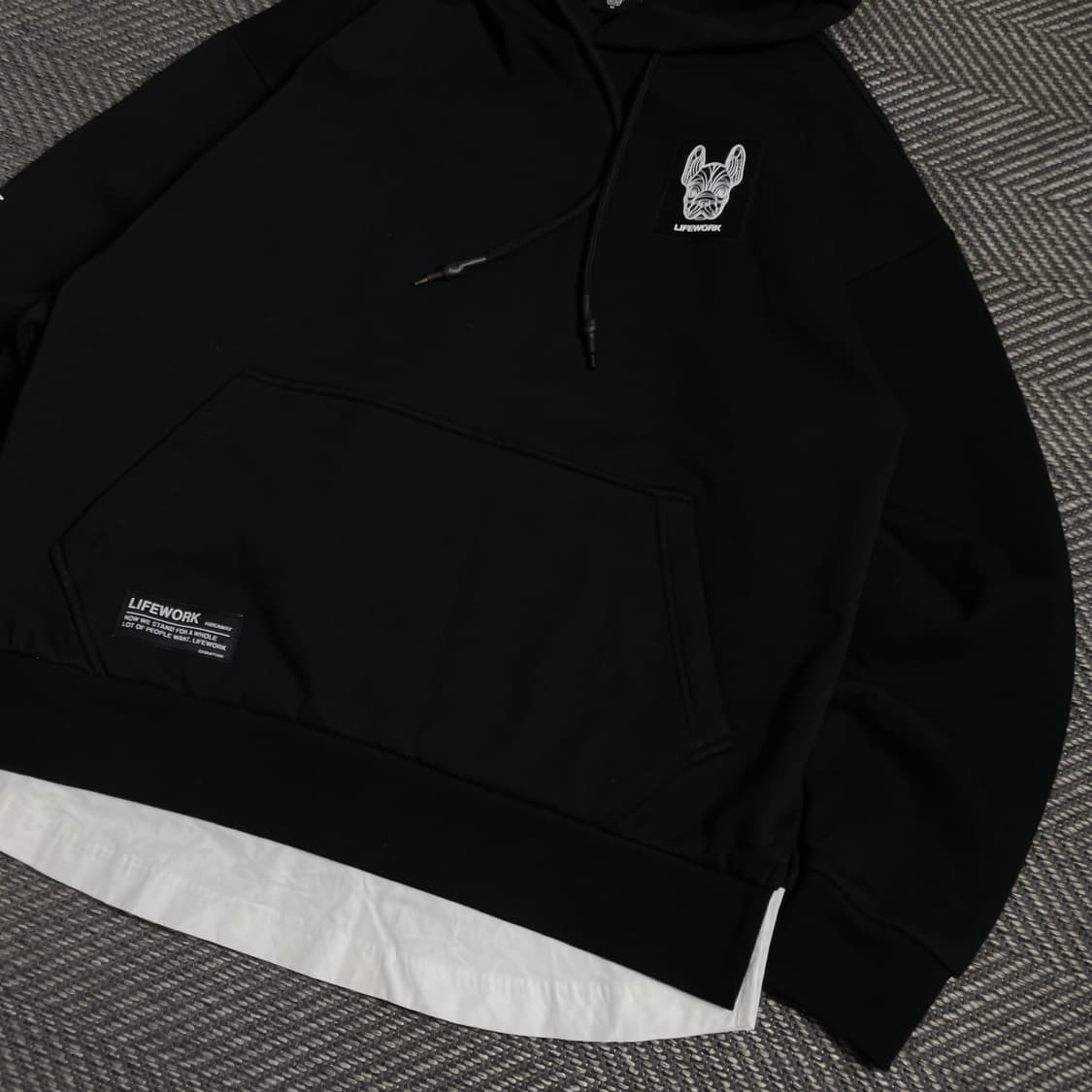 화이트 라이프워크 패치로고 오버핏 레이어드 후드 티셔츠y 4862 상품이미지4