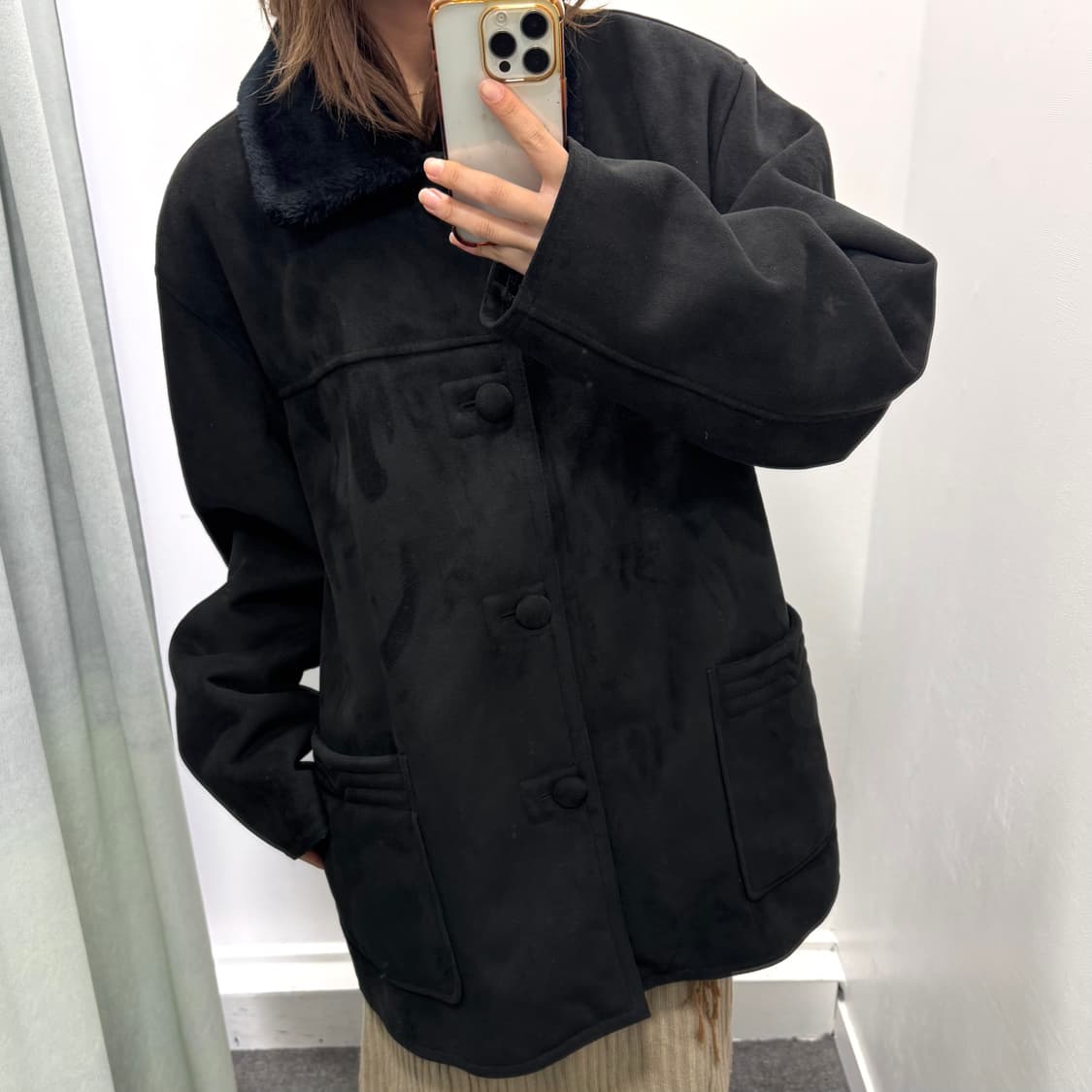 블랙 하프 무스탕코트 상품이미지1