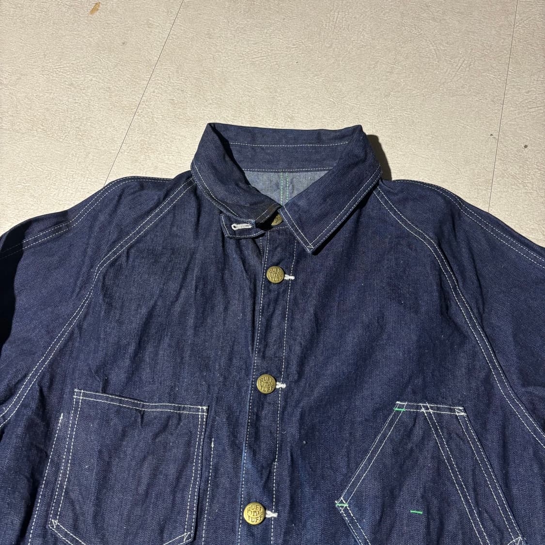 Post overalls 인디고 데님 페이드 초어 워크 자켓 상품이미지3
