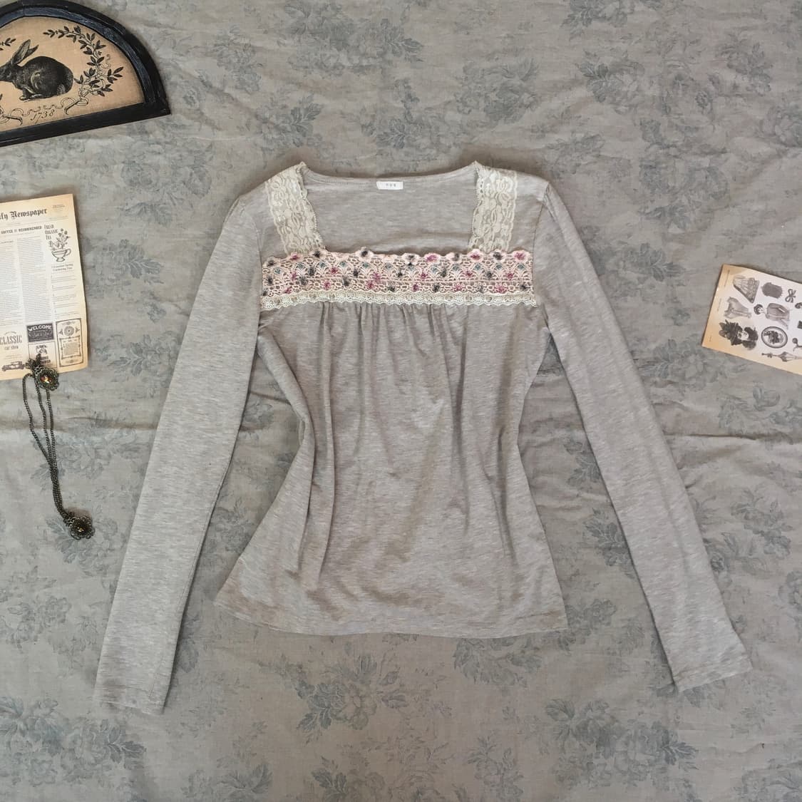 jpn vintage beige mori lovely lace t 상품이미지5