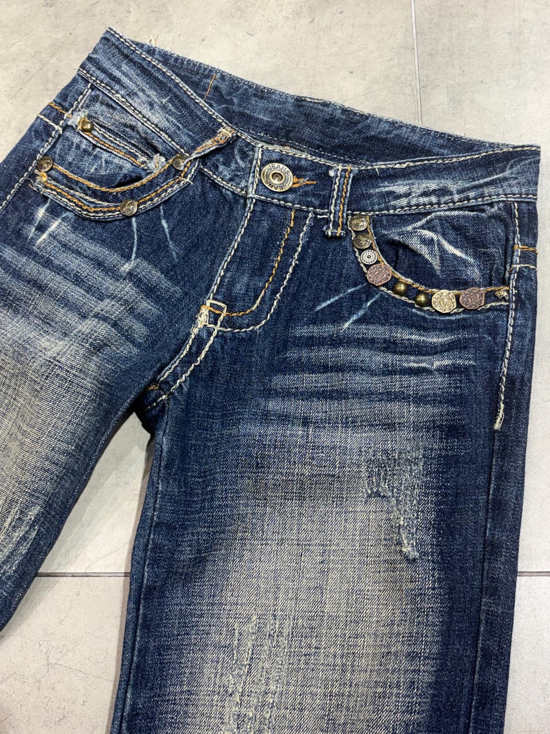 펑크 자수 와이드 데님팬츠 상품이미지8