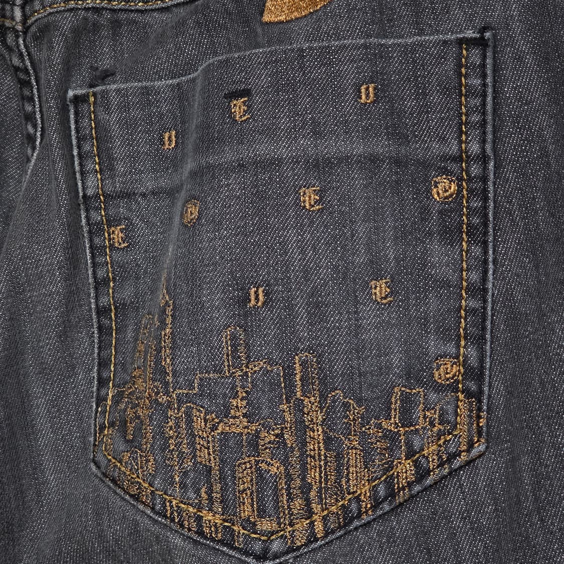 후부 그레이 골드 자수 데님 팬츠 상품이미지3