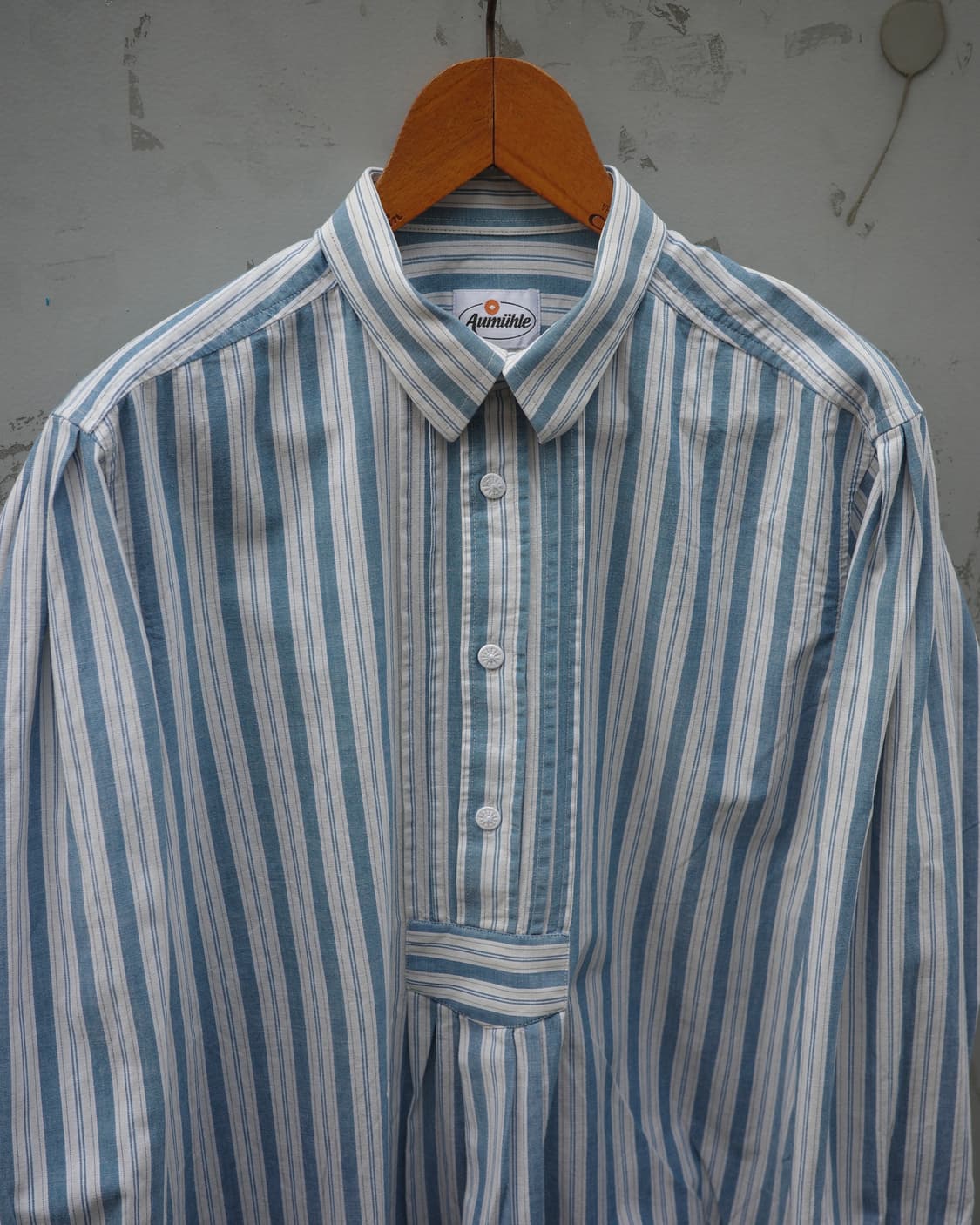 유럽 빈티지 페전트 워크 스트라이프 하프플래킷 셔츠 상품이미지2