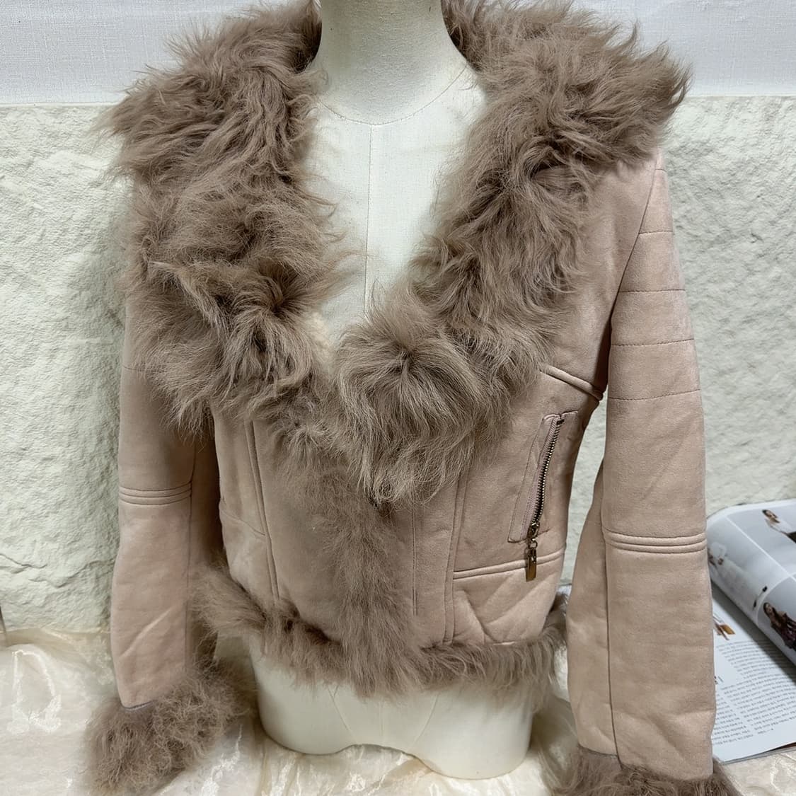 빈티지 로즈 핑크 토스카나 양털 스웨이드 무스탕 상품이미지1