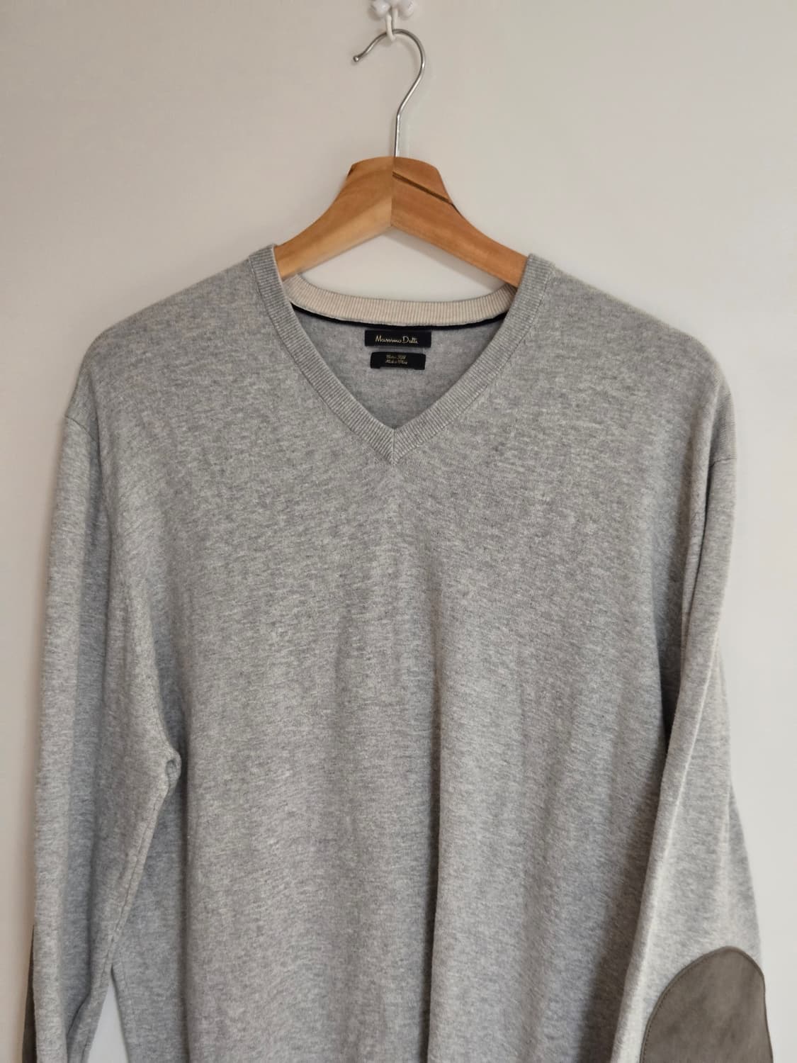 마시모두띠 브이넥 엘보패치 실크 혼방 니트 그레이 상품이미지1