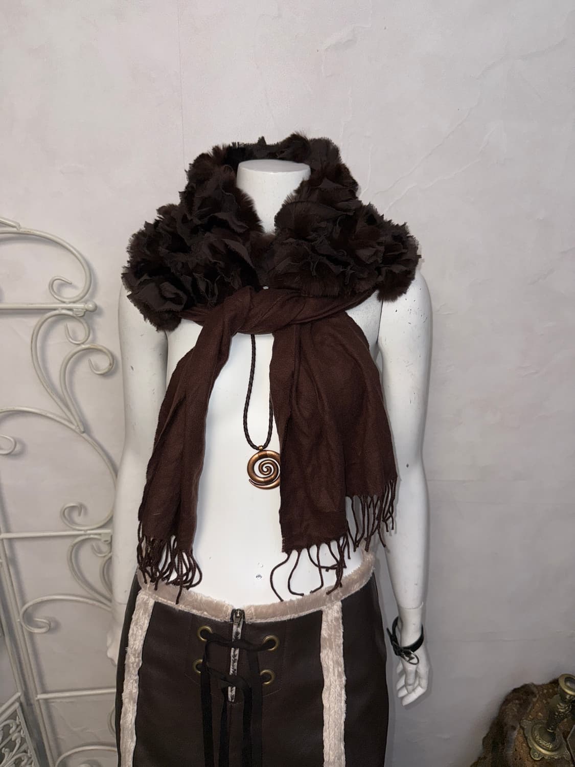 Dark brown cashmere rex fur muffler 상품이미지4