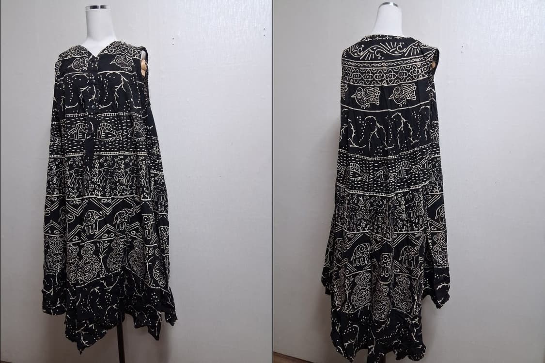 일본수입 SHANTI 인디아 코끼리 블록 프린트 루즈핏 면나염 롱원피스  상품이미지2