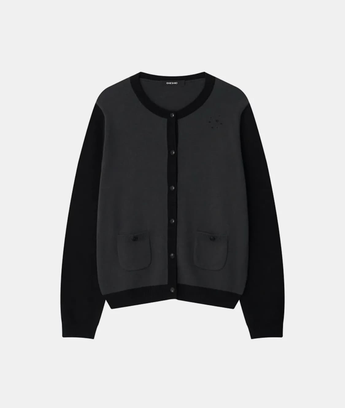 STAR TWO TONE BUTTON CARDIGAN, BLACK새 상품이미지1