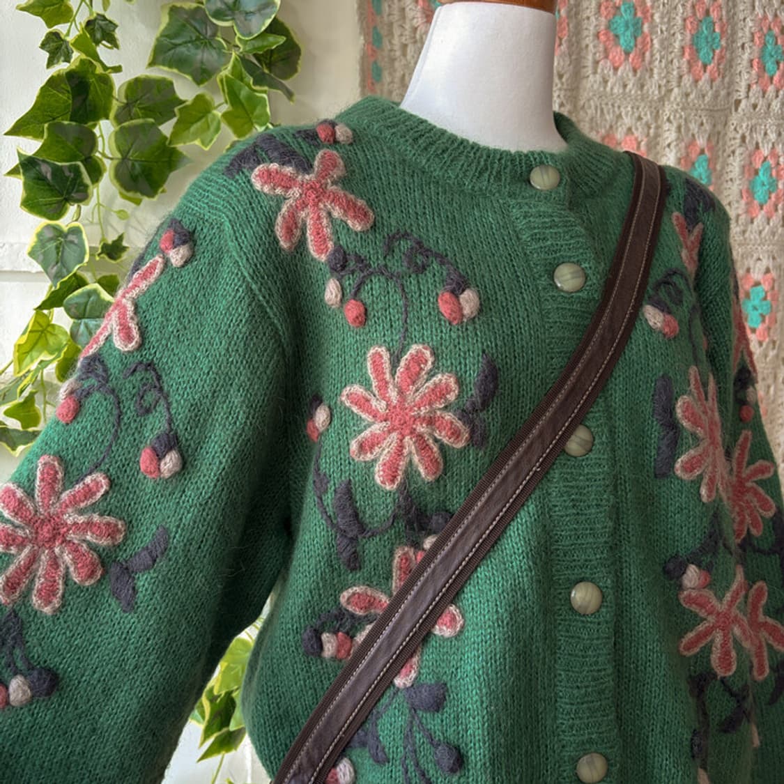 셀니빈티지 그린 플라워 모티브 니트가디건 상품이미지4