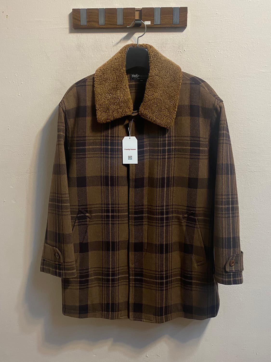 입생로랑 체크 울 카라 코트 상품이미지1