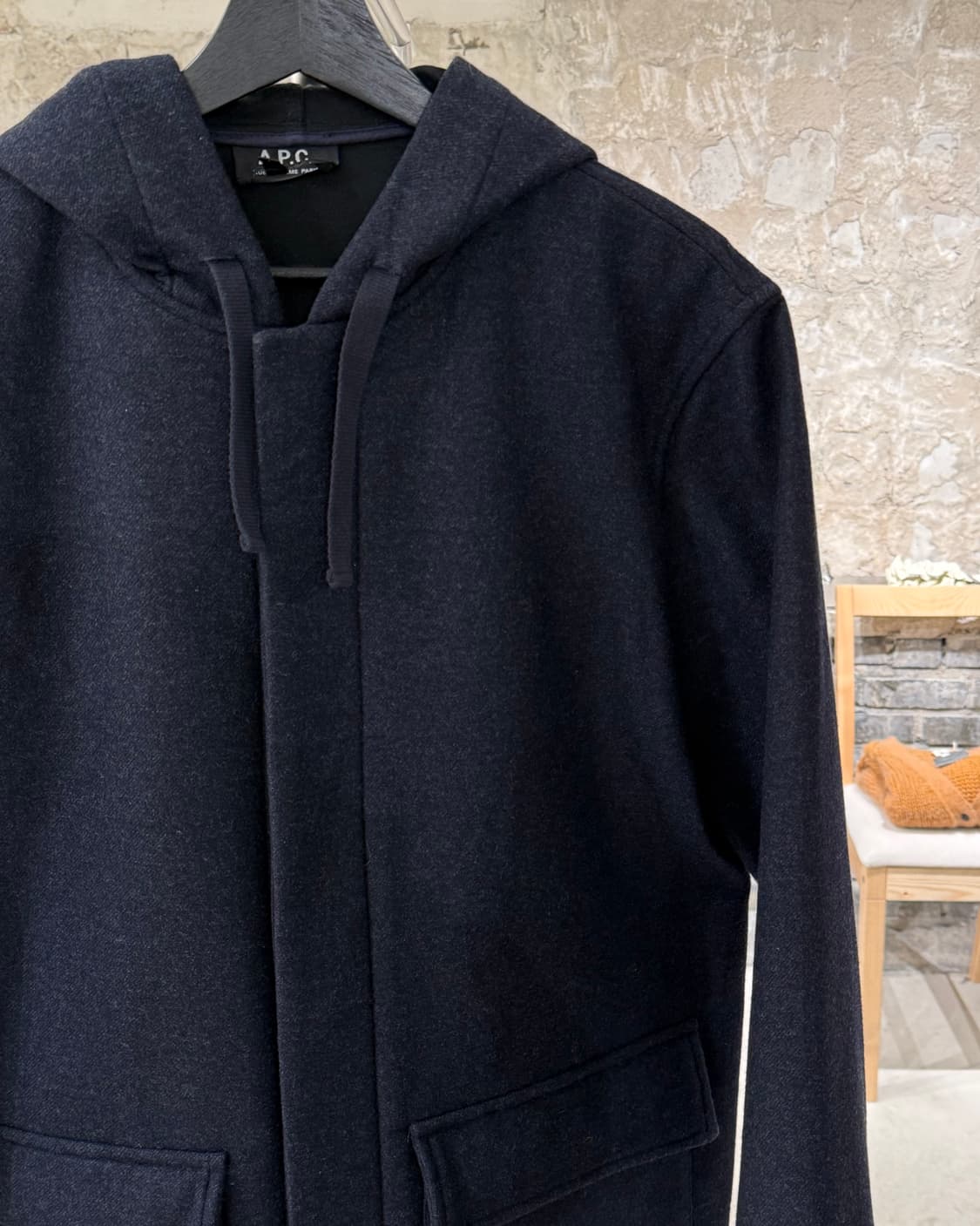 아페쎄 딥 네이비 히든 버튼 울 후디 코트 상품이미지3