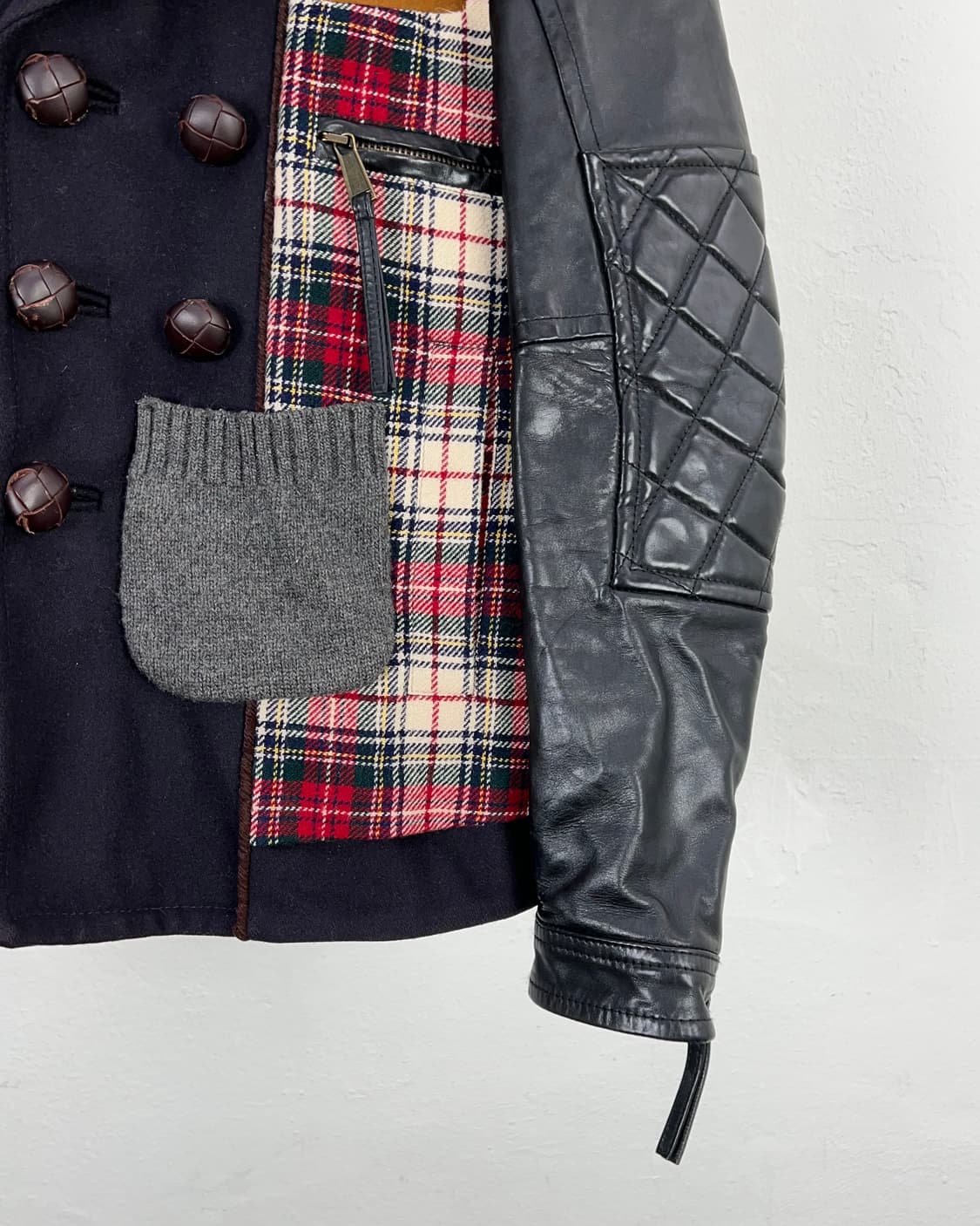 디스퀘어드2 패치드 체크 레더 울 더블 코트 자켓 상품이미지5