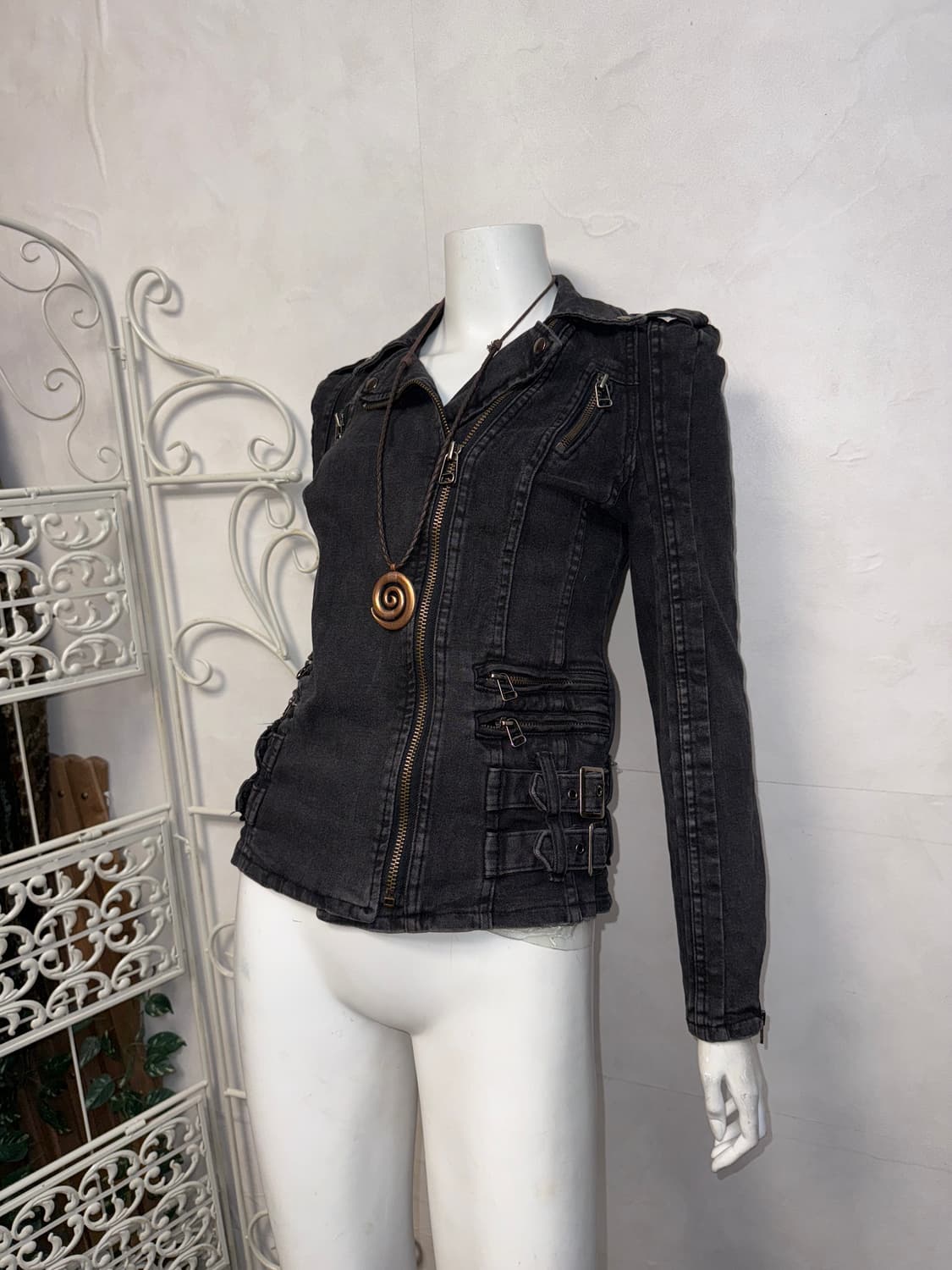 Black denim side double buckle rider jk 상품이미지2