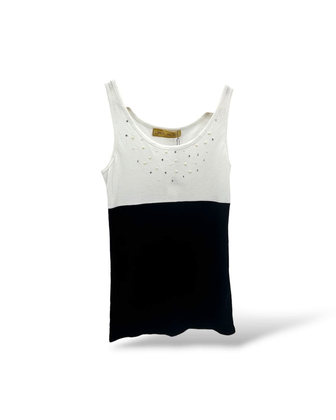 Cecil McBee 펄 디테일 블랙화이트 슬리브리스 상품이미지1